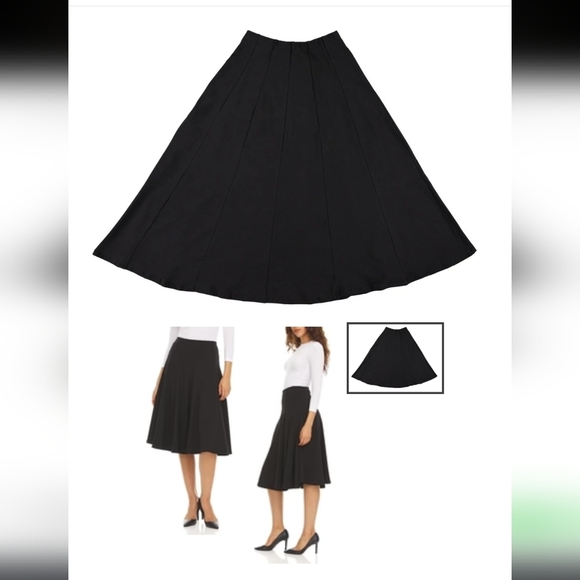 Kikiriki Black Elegant Black Midi A-Line Lola Skirt Pleats Full Skirt High Waist - Picture 6 of 8
